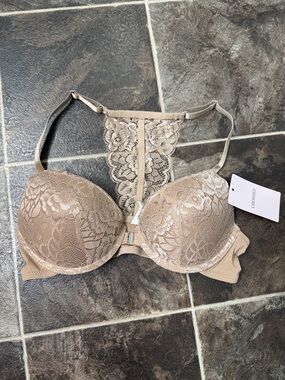 Fit Cherries Beige Lace Racerback Push-Up Bra